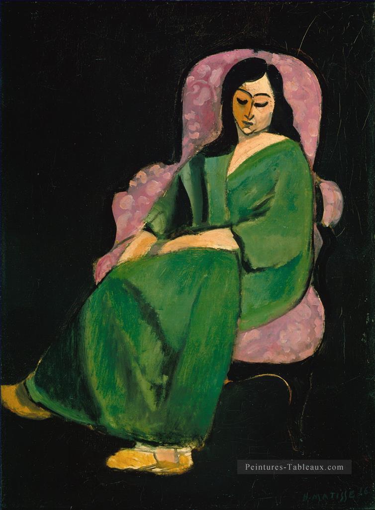 Laurette dans une robe verte sur le fond noir fauvisme abstrait Henri Matisse Peintures à l'huile